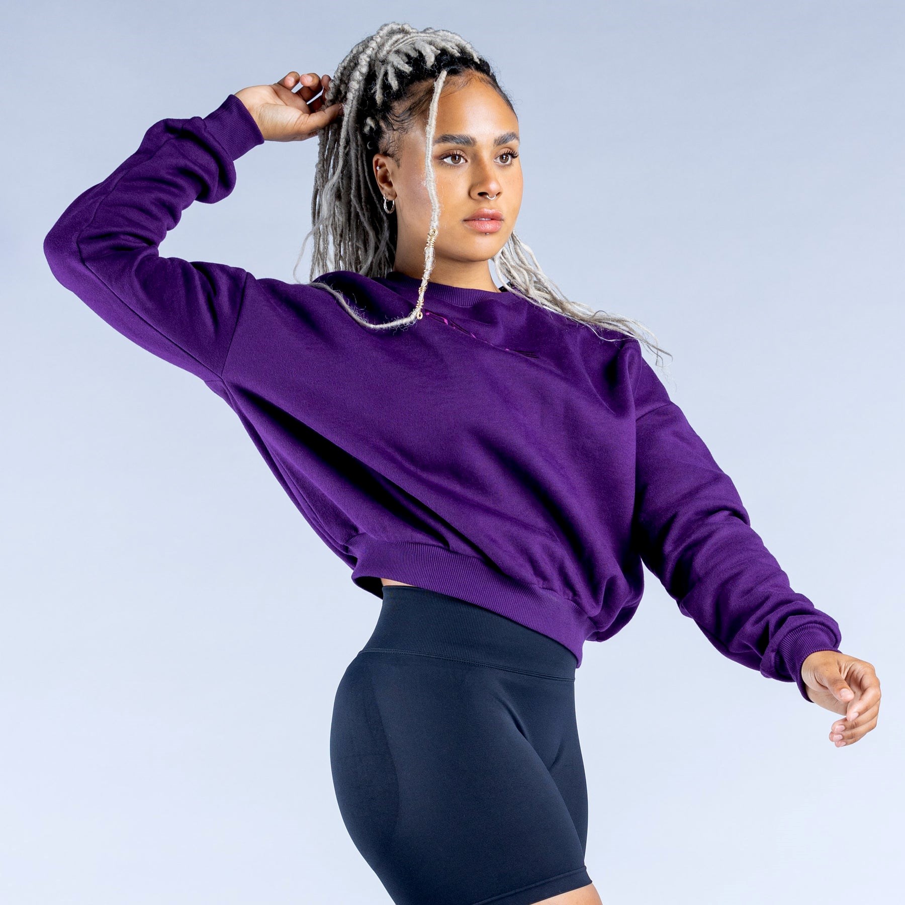 DFYNE Luxe Revive Crop Sweater Midnight Purple | 9487325-BX