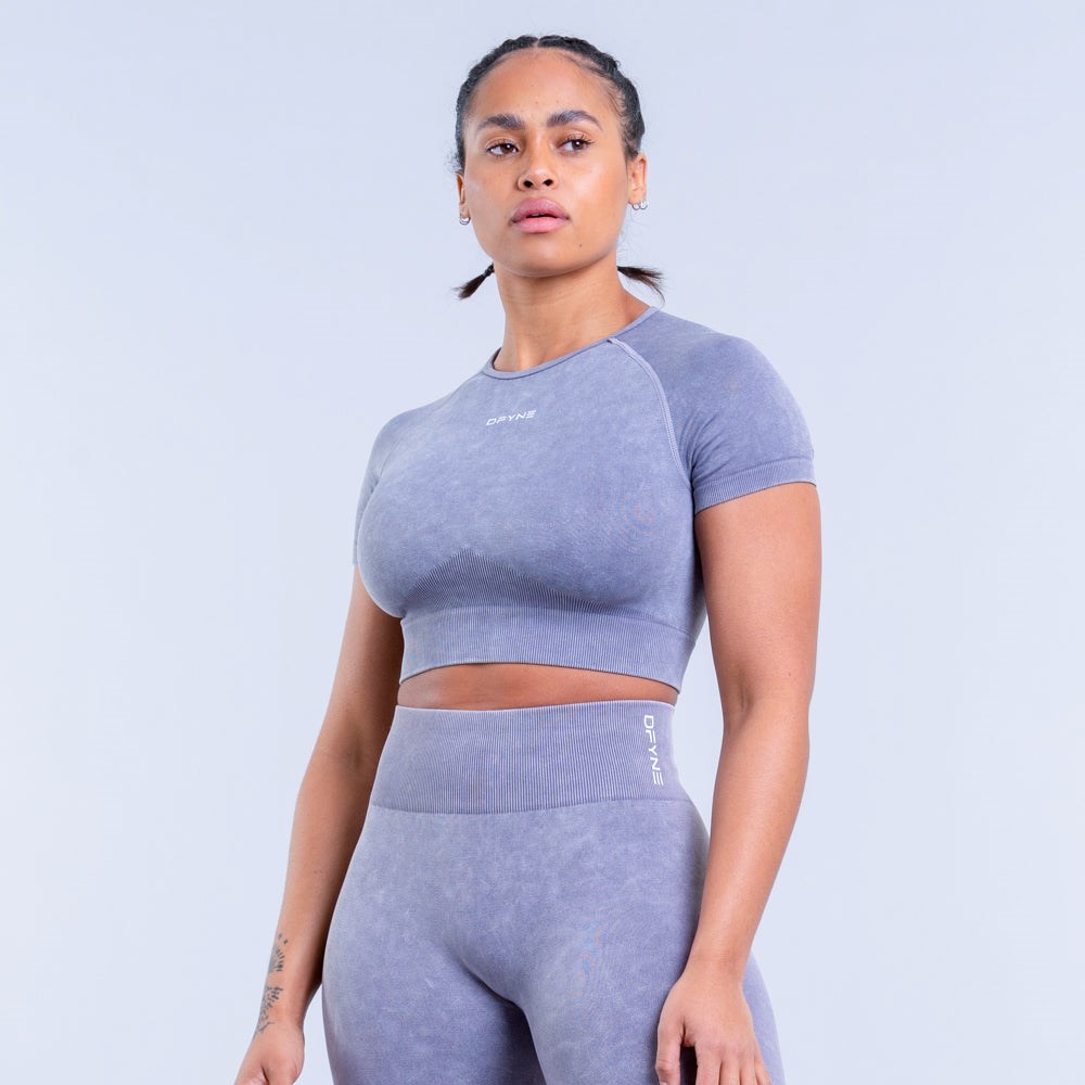 DFYNE Valkyrie Acid Wash Crop Top Grey Mist | 9472813-YI